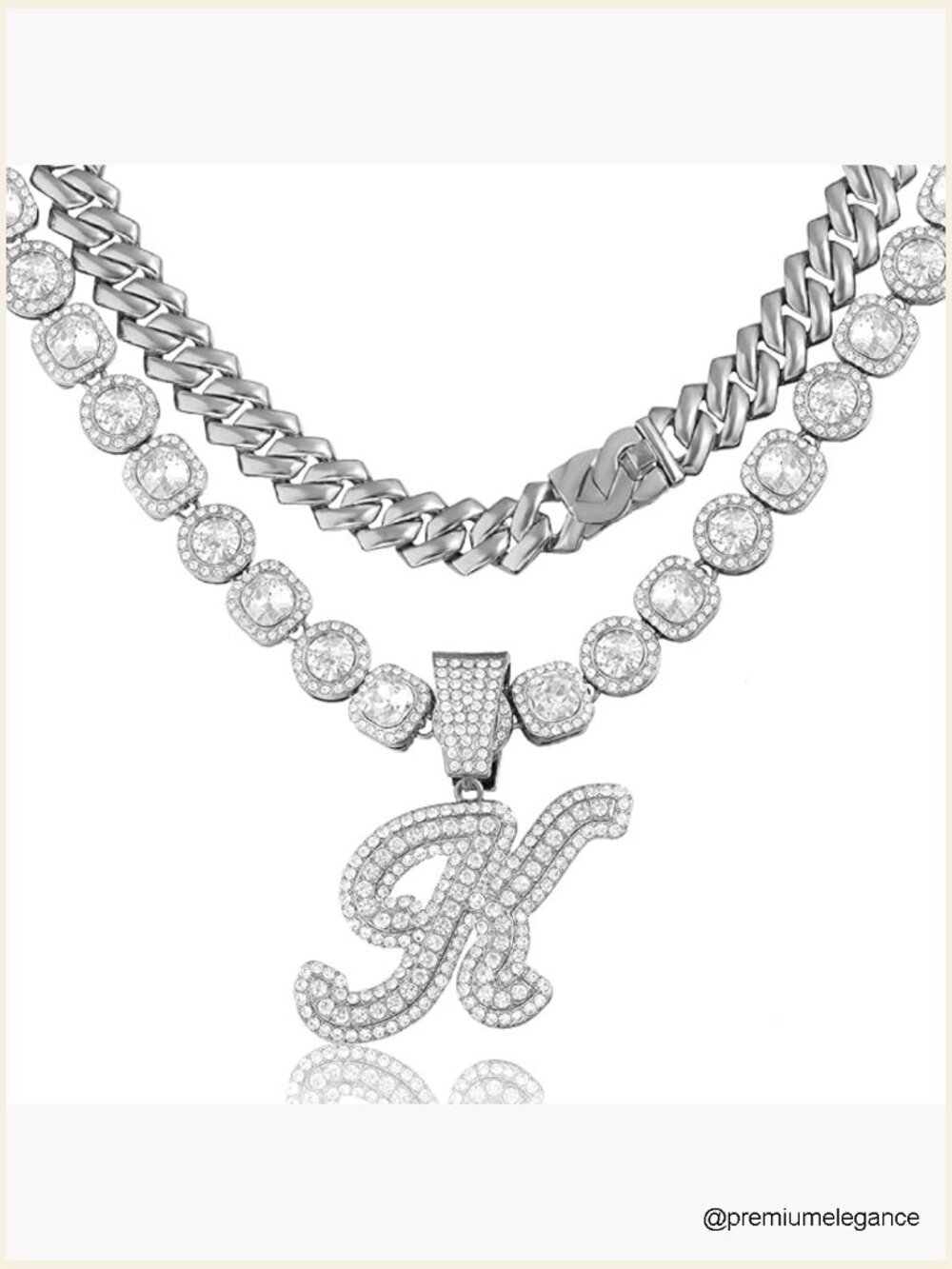 Silver Cuban Link Initial Necklace Set - 2 Pack Hip Hop Chain